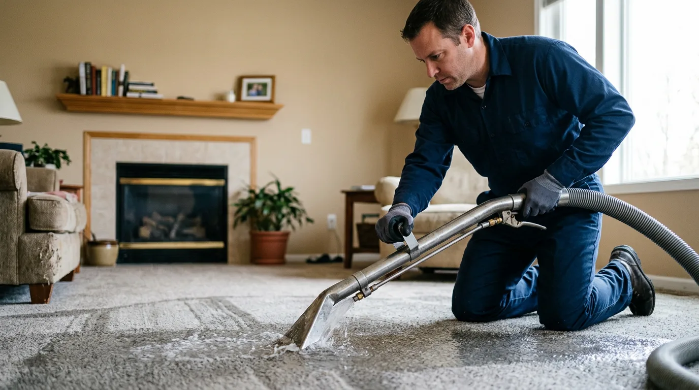 Water damage restoration technician working near Capac, MI